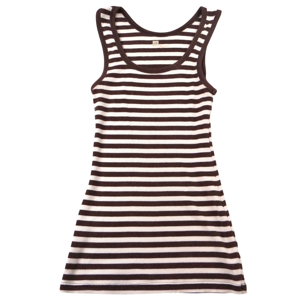 Y2K Gap Women Striped Tank Top Brown‎ White Ribbed Racerback Casual Size XS
